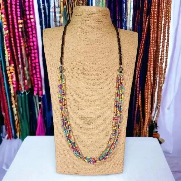🆕️Handmad Boho Chic Rainbow Beaded Necklace 🌿 | Multicolor Festival Vibes 🌈 - Picture 6 of 12